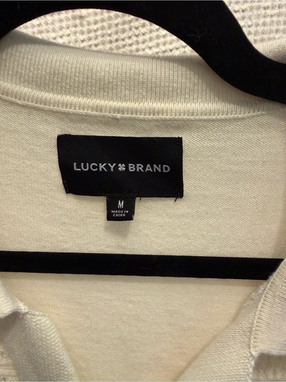 Lucky Brand Men's Cream Open-Knit Button-Down Polo - Picture 2 of 5